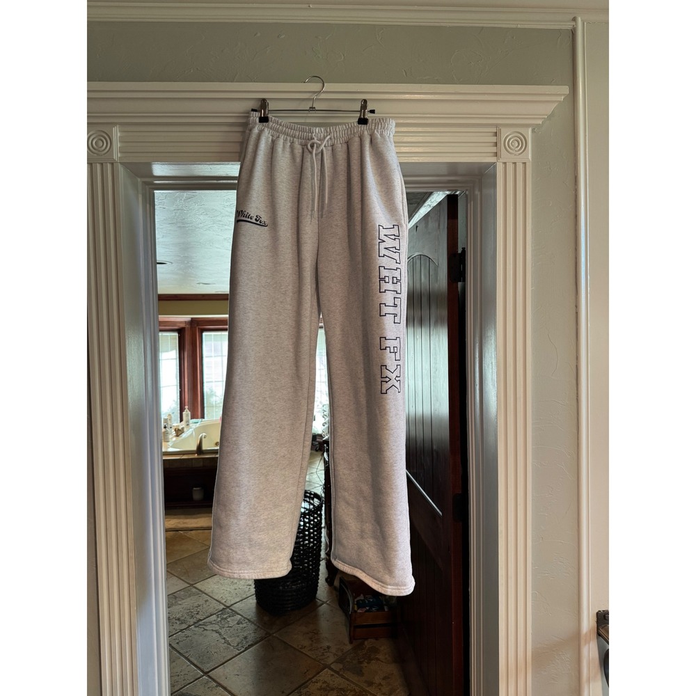 White Fox Boutique Wide Leg Sweatpants Heather Gray WHT FX Logo Joggers